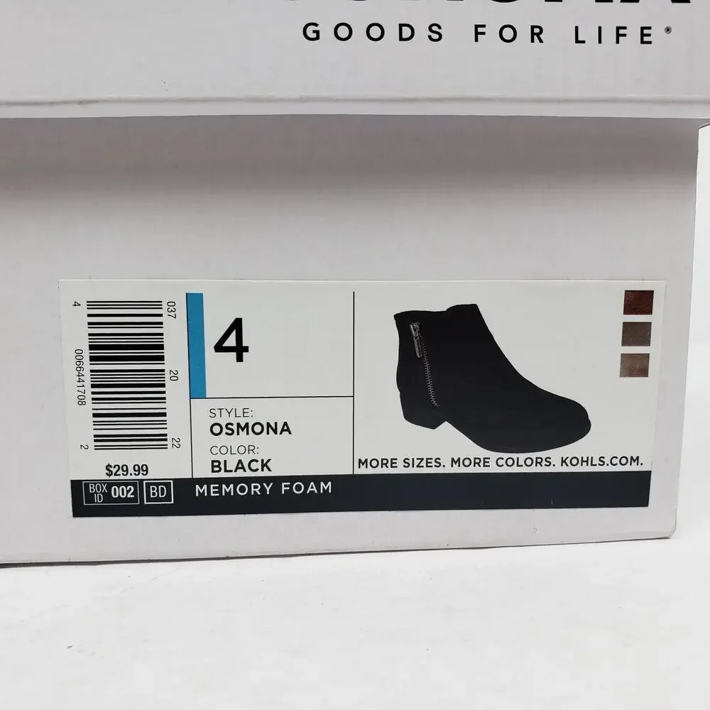 Sonoma Goods For Life Osmona Girls Size 4Y Black Side Zip Ankle Bootie Boots